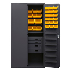 DURHAM 3501584RDR-95, Cabinet, 13 shelf, 58 yellow bins