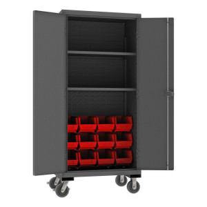 DURHAM 3501M-BLP-12-2S-1795, Mobile Cabinet, 2 shelf, 12 red bins