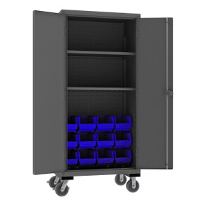 DURHAM 3501M-BLP-12-2S-5295, Mobile Cabinet, 2 shelf, 12 blue bins