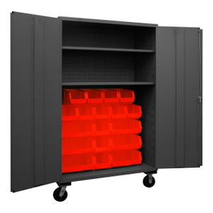 DURHAM 3502M-BLP-18-2S-1795, Cabinet, 2 shelf, 18 red bin, flush