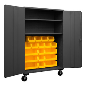 DURHAM 3502M-BLP-18-2S-95, Cabinet, 2 shelf, 18 yellow bin, flush