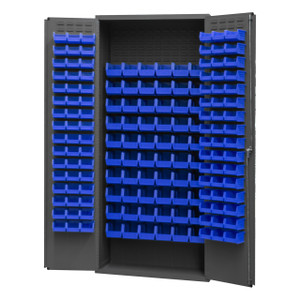DURHAM 3603-156B-5295, Bin Cabinet, 14 gauge, 156 blue bins