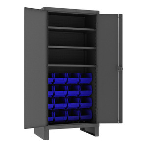DURHAM 3702-16-3S-5295, Cabinet, 3 shelf, 16 blue bins