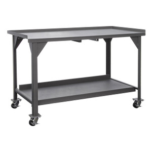 DURHAM DWBM-3660-BE-95, Mobile Heavy Duty Workbench, 2 shelves