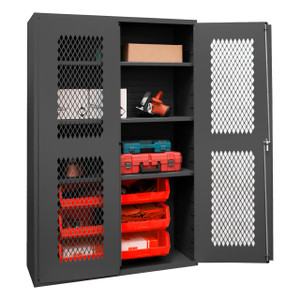 DURHAM EMDC-482472-6B-3S-1795, Cabinet, 24X48, 3 shelf, 6 red bins