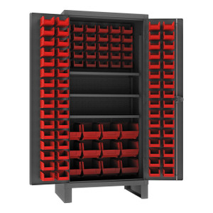 DURHAM HDC36-108-3S1795, Cabinet, 3 shelf, 108 red bin, recess DURHAM HDC36-108-3S1795, Cabinet, 3 shelf, 108 red bin, recess