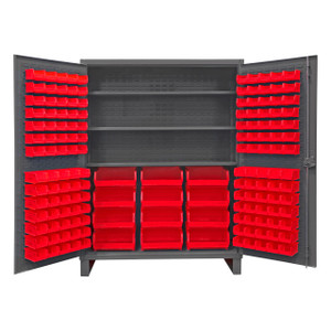 DURHAM HDC60-156-3S1795, Cabinet, 3 shelves, 156 red bins