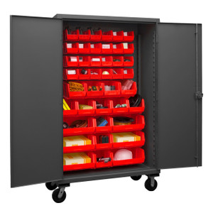 DURHAM HDCM48-42-1795, Mobile Cabinet, 12 gauge, 42 red bins