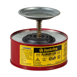 JUSTRITE 1 Quart Steel Plunger Dispensing Can, Perforated Pan Screen Serves as Flame Arrester, Red - 10108 JUSTRITE 1 Quart Steel Plunger Dispensing Can, Perforated Pan Screen Serves as Flame Arrester, Red - 10108