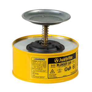 JUSTRITE 1 Quart Steel Plunger Dispensing Can, Perforated Pan Screen Serves as Flame Arrester, Yellow - 10118 JUSTRITE 1 Quart Steel Plunger Dispensing Can, Perforated Pan Screen Serves as Flame Arrester, Yellow - 10118