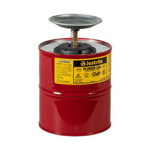 JUSTRITE 1 Gallon Steel Plunger Dispensing Can, Perforated Pan Screen Serves as Flame Arrester, Red - 10308 JUSTRITE 1 Gallon Steel Plunger Dispensing Can, Perforated Pan Screen Serves as Flame Arrester, Red - 10308