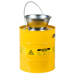 JUSTRITE 5 Gallon Steel Drain Can, Plated Steel Funnel, Yellow - 10906 JUSTRITE 5 Gallon Steel Drain Can, Plated Steel Funnel, Yellow - 10906