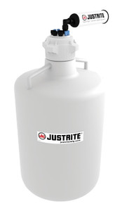 JUSTRITE 20 Liter HDPE Carboy with Filter Kit, VaporTrap™, 4 Ports 1/8" Tubing, 4 Ports 1/4" Tubing, 83mm Cap, Round - 12819