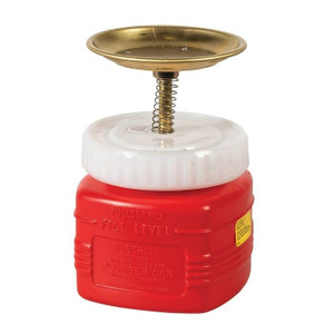 JUSTRITE 1 Quart Plastic Plunger Dispensing Can, Perforated Pan Screen Serves as Flame Arrester, Red - 14018 JUSTRITE 1 Quart Plastic Plunger Dispensing Can, Perforated Pan Screen Serves as Flame Arrester, Red - 14018