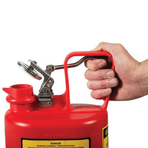 JUSTRITE 0.5 Gallon Plastic Safety Can for Flammables, Oval, Stainless Steel Hardware, Flame Arrester, Red - 14065 JUSTRITE 0.5 Gallon Plastic Safety Can for Flammables, Oval, Stainless Steel Hardware, Flame Arrester, Red - 14065