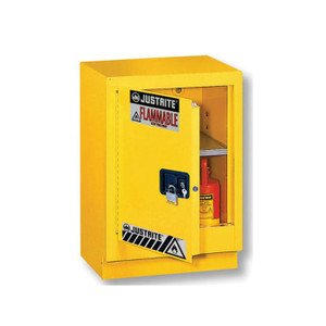 JUSTRITE 15 Gallon,1 Shelf, 1 Door, Manual Close, Left Hinge, Flammable Cabinet, Sure-Grip® EX Under Fume Hood, Yellow - 882410