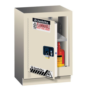 JUSTRITE 15 Gallon, 1 Shelf, 1 Door, Manual Close, Left Hinge, Flammable Cabinet, Sure-Grip® EX Under Fume Hood, Light Neutral - 882417