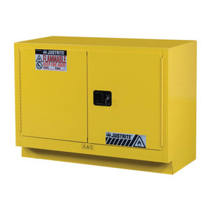 JUSTRITE 31 Gallon, 1 Shelf, 2 Doors, Manual Close, Flammable Cabinet, Sure-Grip® EX Under Fume Hood, Yellow - 884800