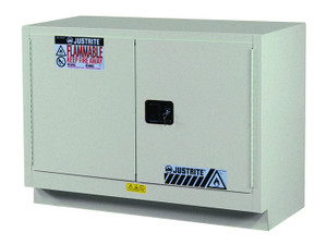 JUSTRITE 31 Gallon, 1 Shelf, 2 Doors, Manual Close, Flammable Cabinet, Sure-Grip® EX Under Fume Hood, Silver - 884804