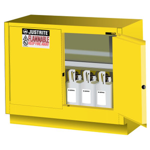 JUSTRITE 31 Gallon, 1 Shelf, 2 Doors, Self Close, Flammable Cabinet, Sure-Grip® EX Under Fume Hood, Yellow - 884820