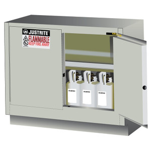 JUSTRITE 31 Gallon, 1 Shelf, 2 Doors, Self Close, Flammable Cabinet, Sure-Grip® EX Under Fume Hood, Light Neutral - 884827
