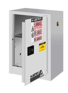 JUSTRITE 12 Gallon, 1 Shelf, 1 Door, Manual Close, Flammable Cabinet, Sure-Grip® EX Compac, White - 891205