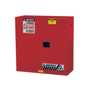JUSTRITE 30 Gallon, 1 Shelf, 2 Doors, Manual Close, Flammable Cabinet, Sure-Grip® EX, Red - 893001