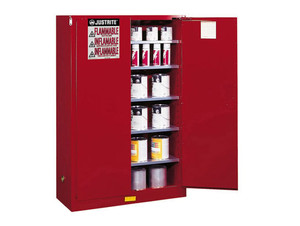 JUSTRITE 60 Gallon, 5 Shelves, 2 Doors, Manual Close, Paint Safety Cabinet, Sure-Grip® EX, Red - 894511