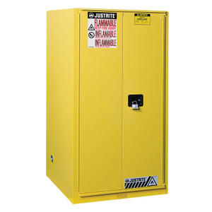 JUSTRITE 60 Gallon, 2 Shelves, 1 Bi-Fold Self Close Door, Flammable Cabinet, Sure-Grip® EX, Yellow - 896080