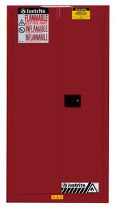 JUSTRITE 55 Gallon, 1 Drum Vertical, 1 Shelf, 2 Doors, Self-Close, Flammable Cabinet w/ Drum Support, Sure-Grip® EX, Red - 896221