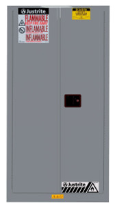JUSTRITE 55 Gallon, 1 Drum Vertical, 1 Shelf, 2 Doors, Self-Close, Flammable Cabinet w/ Drum Support, Sure-Grip® EX, Gray - 896223