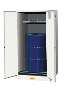 JUSTRITE 55 Gallon, 1 Drum Vertical, 1 Shelf, 2 Doors, Self-Close, Flammable Cabinet w/ Drum Rollers, Sure-Grip® EX, White - 896275
