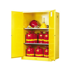 JUSTRITE 90 Gallon, 2 Shelves, 2 Doors, Manual Close, Flammable Cabinet, Sure-Grip® EX, Yellow - 899000 JUSTRITE 90 Gallon, 2 Shelves, 2 Doors, Manual Close, Flammable Cabinet, Sure-Grip® EX, Yellow - 899000