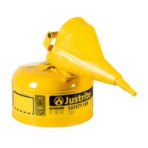 JUSTRITE 1 Gallon Steel Safety Can for Diesel, Type I, Funnel, Flame Arrester, Yellow - 7110210 JUSTRITE 1 Gallon Steel Safety Can for Diesel, Type I, Funnel, Flame Arrester, Yellow - 7110210