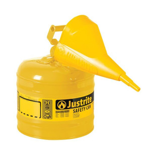 JUSTRITE 2 Gallon Steel Safety Can for Diesel, Type I, Funnel, Flame Arrester, Yellow - 7120210 JUSTRITE 2 Gallon Steel Safety Can for Diesel, Type I, Funnel, Flame Arrester, Yellow - 7120210