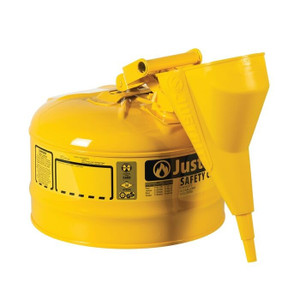 JUSTRITE 2.5 Gallon Steel Safety Can for Diesel, Type I, Funnel, Flame Arrester, Yellow - 7125210 JUSTRITE 2.5 Gallon Steel Safety Can for Diesel, Type I, Funnel, Flame Arrester, Yellow - 7125210