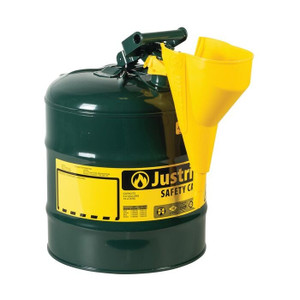 JUSTRITE 5 Gallon Steel Safety Can for Oil, Type I, Funnel, Flame Arrester, Green - 7150410