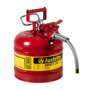 JUSTRITE 2 Gallon, 5/8" Metal Hose, Steel Safety Can for Flammables, Type II, AccuFlow™, Red - 7220120 JUSTRITE 2 Gallon, 5/8" Metal Hose, Steel Safety Can for Flammables, Type II, AccuFlow™, Red - 7220120