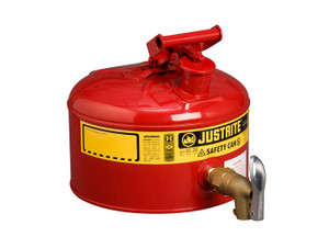 JUSTRITE 2.5 Gallon Steel Safety Can for Laboratories, Type I, Rigid Bottom Brass Faucet, Red - 7225150