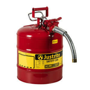JUSTRITE 5 Gallon, 1" Metal Hose, Steel Safety Can for Flammables, Type II, AccuFlow™, Red - 7250130 JUSTRITE 5 Gallon, 1" Metal Hose, Steel Safety Can for Flammables, Type II, AccuFlow™, Red - 7250130