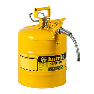 JUSTRITE 5 Gallon, 5/8" Metal Hose, Steel Safety Can for Diesel, Type II, AccuFlow™, Yellow - 7250220 JUSTRITE 5 Gallon, 5/8" Metal Hose, Steel Safety Can for Diesel, Type II, AccuFlow™, Yellow - 7250220