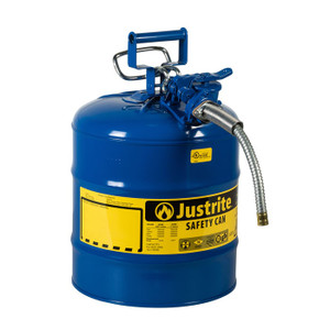 JUSTRITE 5 Gallon, 5/8" Metal Hose, Steel Safety Can for Kerosene, Type II, AccuFlow™, Blue - 7250320