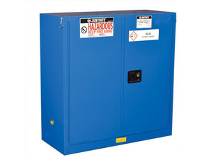 JUSTRITE 30 Gallon, 1 Shelf, 2 Door, Self-Close, Hazardous Material Cabinet, ChemCor®, Royal Blue - 8630282 JUSTRITE 30 Gallon, 1 Shelf, 2 Door, Self-Close, Hazardous Material Cabinet, ChemCor®, Royal Blue - 8630282