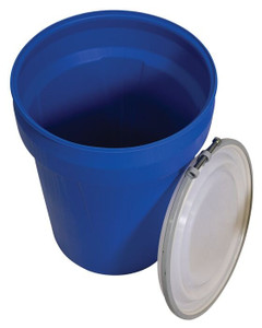 EAGLE 30 Gallon Metal Bolt Ring Lab Pack Open Head Plastic Barrel Drum, Blue lid off EAGLE 30 Gallon Metal Bolt Ring Lab Pack Open Head Plastic Barrel Drum, Blue lid off