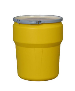 EAGLE 10 Gallon, Metal Lever-Lock, Lab Pack Open Head Plastic Barrel Drum, Yellow - 1609M EAGLE 10 Gallon, Metal Lever-Lock, Lab Pack Open Head Plastic Barrel Drum, Yellow - 1609M