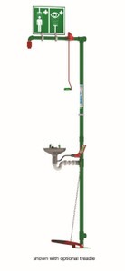 JUSTRITE Floor Mount, Open Stainless Steel Bowl, Hughes Combination Shower, Galvanized Pipe, Top Inlet, 18G85G JUSTRITE Floor Mount, Open Stainless Steel Bowl, Hughes Combination Shower, Galvanized Pipe, Top Inlet, 18G85G