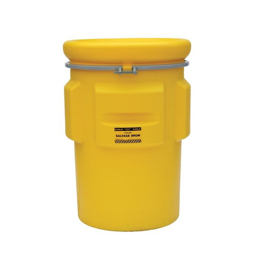 EAGLE 95 Gallon Salvage Plastic Drum Barrel with Metal Bolt Ring, Yellow - 1695