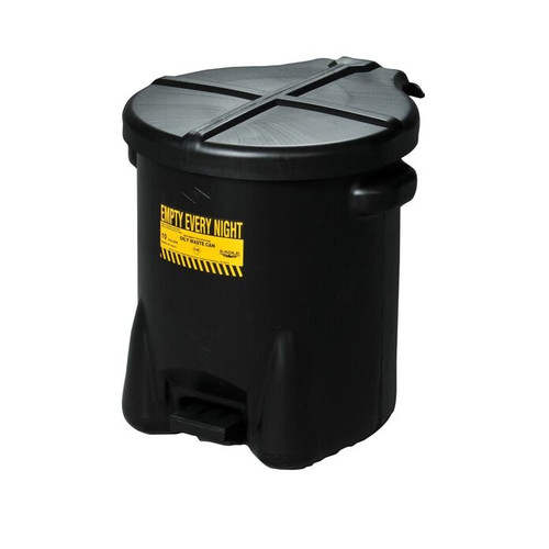 EAGLE 10 Gallon Plastic Oily Waste Can, Hands-Free, Self Close, Black - 935FLBLK