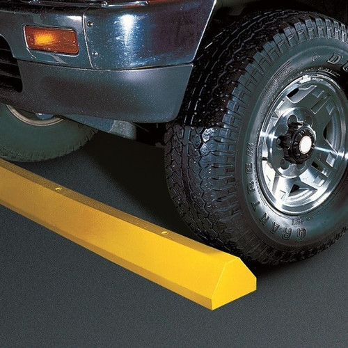 CHECKERS 4ft Standard Recycled Plastic Parking Stop with Steel Spike Hardware, Yellow - CS4S-SY