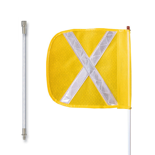 CHECKERS 8' General-Purpose Split Pole Warning Whip with Quick Disconnect Base and 12" Yellow Flag with White Reflective X - FS8X-SPQD-Y